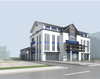 现代派出所建筑效果图3d模型下载-3d溜溜网
