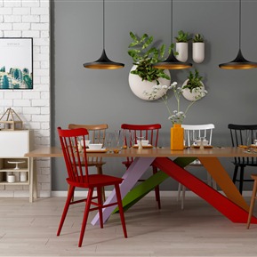 北欧 餐桌椅组合  餐桌边柜吊灯组合