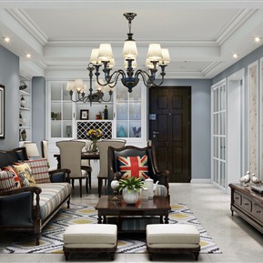 美式 客餐厅 客厅沙发茶几组合