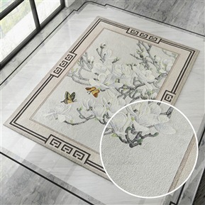 现代米白色机织压花涤纶地毯 方形地毯 VR