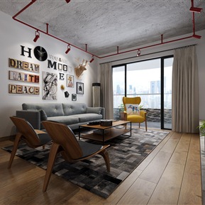 工业LOFT 客餐厅 客厅餐桌组合