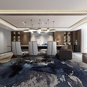 新中式 办公室 董事长办公室全景