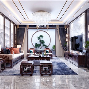 中式 客厅 别墅地下会客厅景观