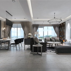 现代 客餐厅 黑白灰