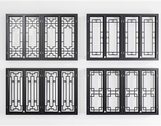 新中式中式窗格端景3d模型下載