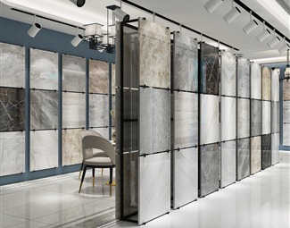 现代 展厅 瓷砖展示架