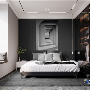 现代 卧室 黑白灰卧室