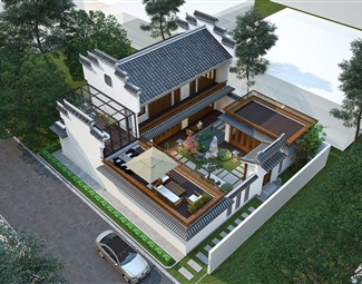中式新中式建筑模型