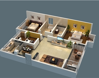 现代全屋定制样板间鸟瞰图3d模型下载-3d溜溜网