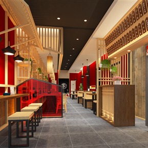 日式 餐厅 原木餐饮饺子店铺