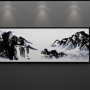 新中式 风景画 意境山水小船水墨画