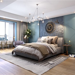 现代 卧室 蓝色儿童房