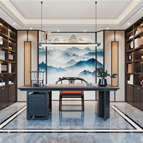 新中式 书房 别墅书房