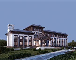 新中式会所建筑外立面