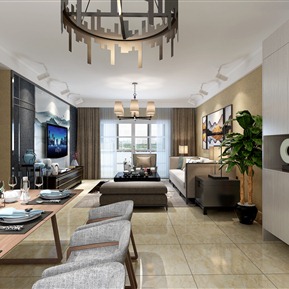 新中式 客餐厅 客厅餐厅厨房