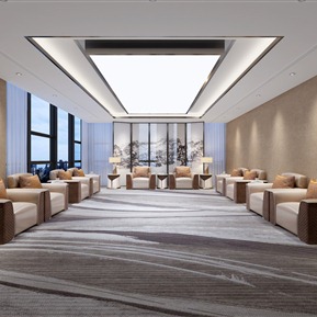 现代 接待室 沙发 皮革座椅 台灯 边几 地毯