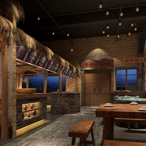 新中式 餐厅 做旧农家餐饮空间