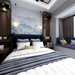 新中式 卧室 港式主次卧全景