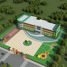 现代 幼儿园建筑 幼儿园鸟瞰