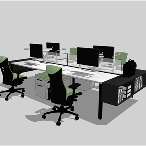 现代 办公桌椅 办公桌椅工位电脑台灯文件柜