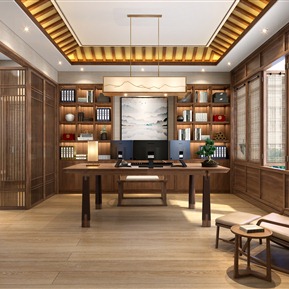 新中式 书房 别墅书房