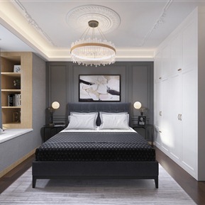 简欧 卧室 主卧室 双人床品组合 抱枕 吊灯 床头柜 台灯 摆件 饰品