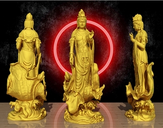 新中式 佛像 西方三圣 菩萨 雕塑 雕像