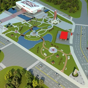 现代 鸟瞰图 抗日场馆广场