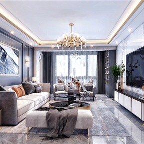 现代 客厅 黑白灰客餐厅厨房门厅