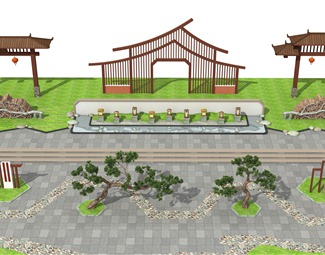 中式 景墙 庭院