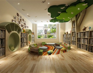 现代阅览室造型书柜