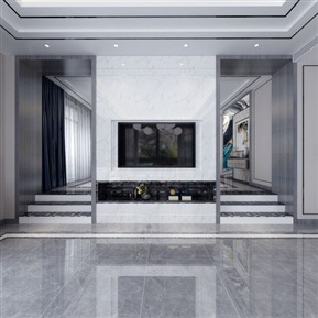 现代 客厅 黑白灰 客餐厅 全景