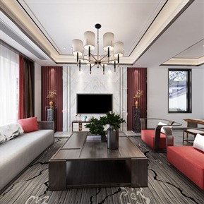 新中式 客厅 客餐厅 全景