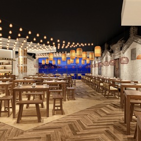 新中式 餐厅 瓦墙集市餐厅