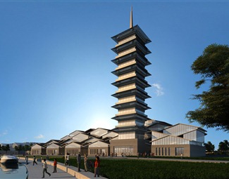 新中式观景塔3d模型下载