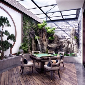 新中式 庭院 庭院鱼池景观假山