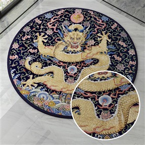 藏式深藍(lán)色壓花圈絨羊毛地毯 圓形地毯 VR