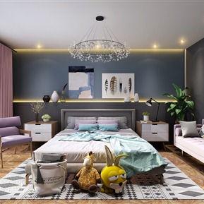 北欧 儿童房 卧室 玩具 摆件装饰品 装饰画 沙发 绿植 变形金刚 黑板