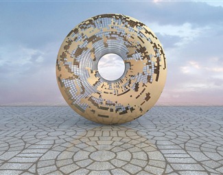 现代圆形玉璧形状的金属雕塑