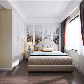 简欧 卧室 简美卧室 儿童房 双人床