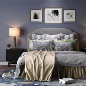 现代 双人床  床床头柜装饰画组合