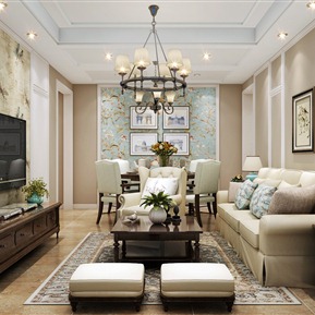 美式 客餐厅 客厅沙发茶几组合