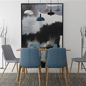 北欧 餐桌椅组合 餐桌装饰画吊灯组合