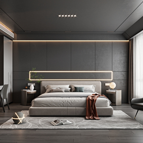 现代 卧室 暗黑高级灰卧室