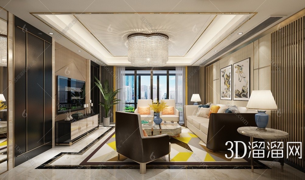 装修效果图3d模型下载】_现代客厅装修效果图3d模型素材下载_3d溜溜网