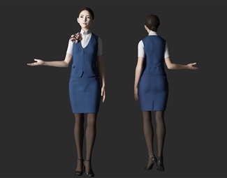 现代空姐美女人物 前台收银员迎宾接待人物行政秘书文秘办公人物西服欢迎人物