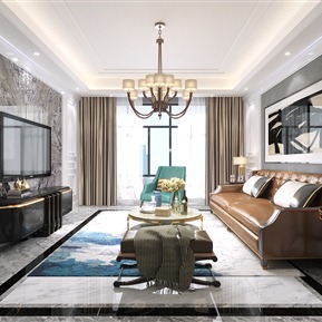 简欧 客厅 客厅吊灯沙发组