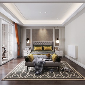现代 卧室 主卧室 双人床品组合