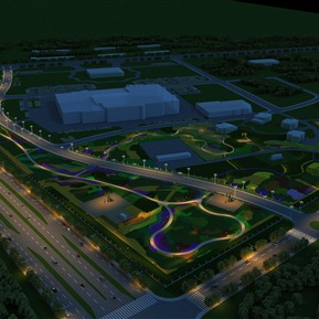 现代 广场 中心广场夜景细化