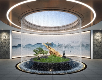 新中式景观喷泉水景3d模型下载-3d溜溜网